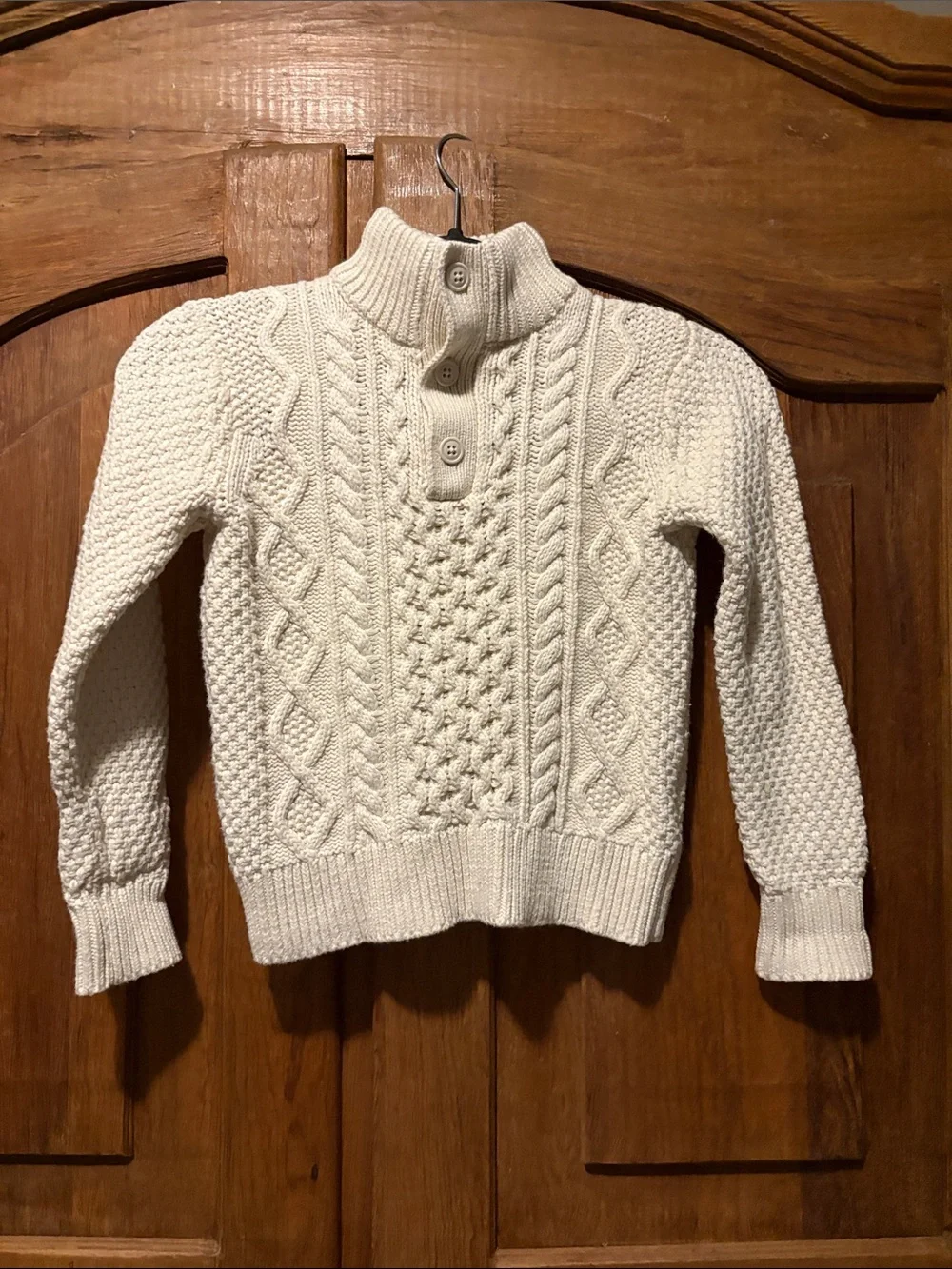 GAP Cream Cable Knit Button Mock-Neck Sweater